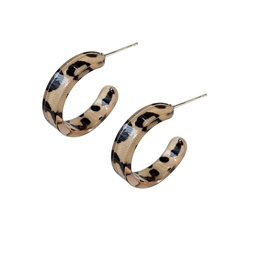 Anting Stud Bentuk Lingkaran Motif Print Leopard Gaya Korea Untuk Aksesoris