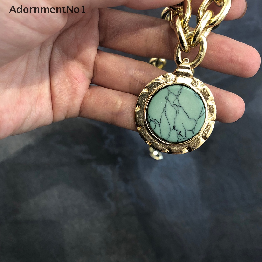 (AdornmentNo1) Kalung Rantai Dengan Liontin Batu Hijau Vintage Untuk Wanita