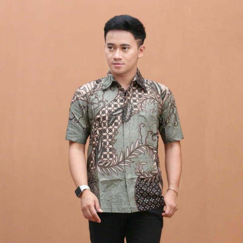 [TERBARU] Batik Pria Lengan Pendek premium BATIK BERKAH HRB026 motif KERATONAN Kode 002 size M L XL-Kate ijo hm
