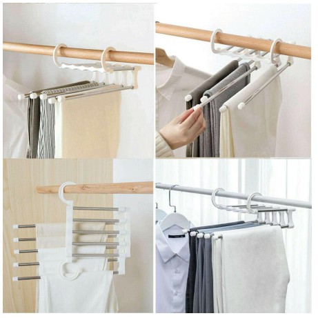 [MH] Hanger 5 in 1 Stainless Steel Gantungan Baju Celana Jilbab Multifungsi