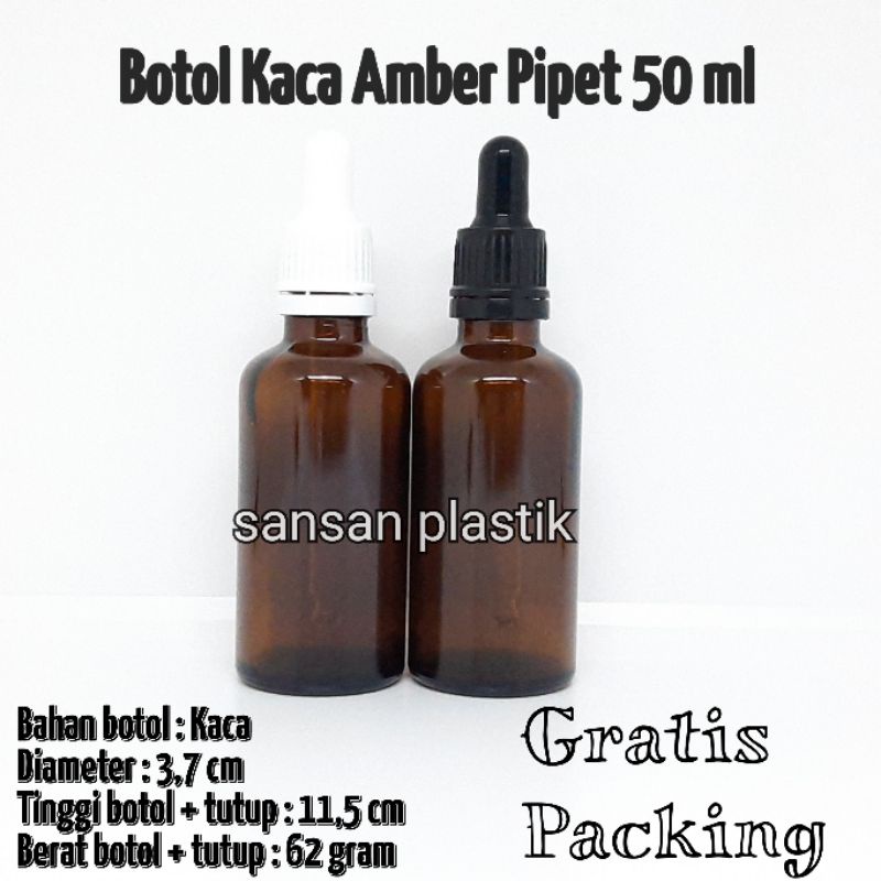 Botol kaca pipet 50 ml coklat / Botol kaca amber 50 ml pipet