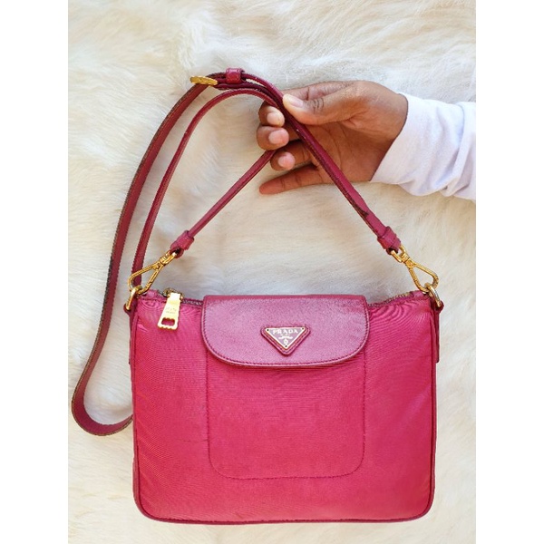 Prada Tas Selempang Sling Bag Nylon mix Kulit Asli Wanita Second Preloved Branded Thrift