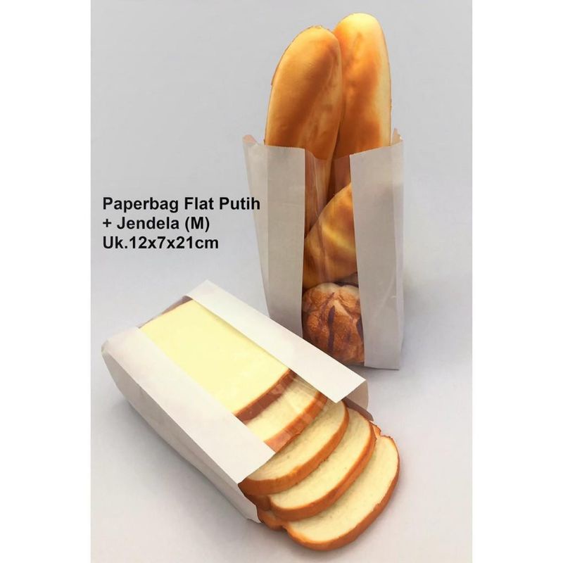 

100 PCS PAPER BAG 12x7x21 cm + JENDELA (M) PUTIH POLOS /KANTONG KERTAS BAKERY, ROTI, KUE
