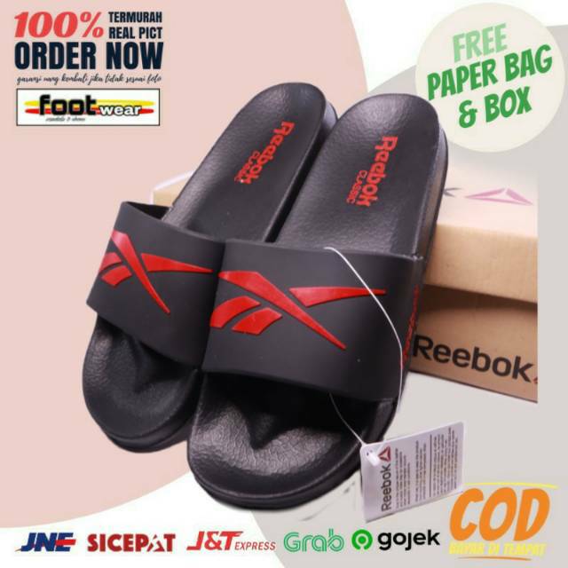 SENDAL SLIP SANDAL REEBOK FLIP SELOP HITAM MERAH PRIA WANITA MURAH GRADE ORIGINAL