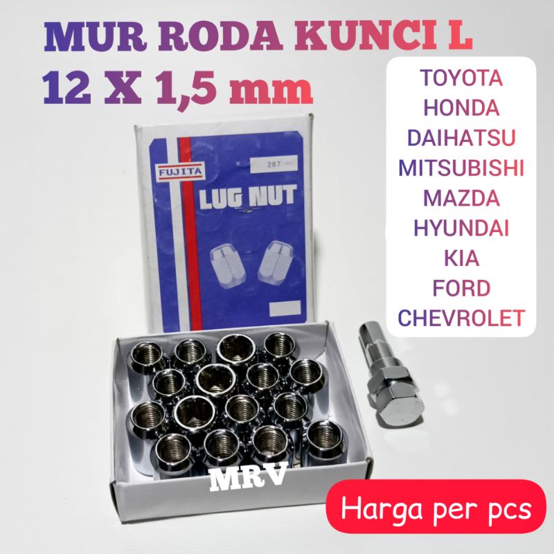 MUR BAUT RODA VELG BAN MOBIL KUNCI L FUJITA Uk.12x1.5mm (Harga satuan)