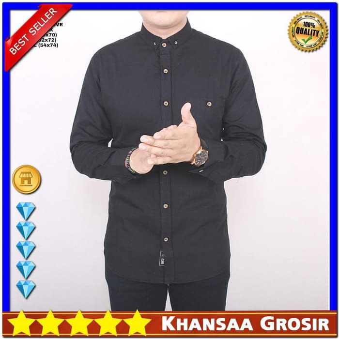 FASHION PRIA BAJU KEMEJA PRIA LENGAN PANJANG HITAM POLOS KATUN KEREN