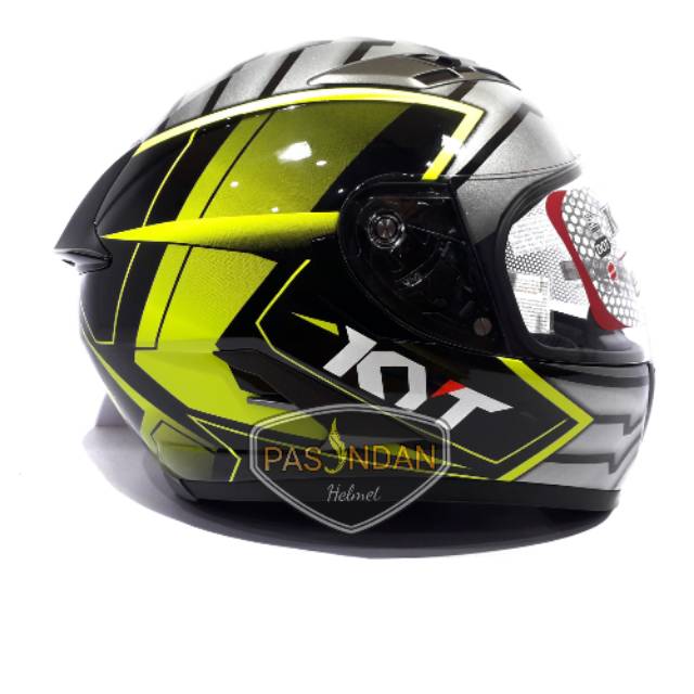 HELM FULLFACE KYT FALCON 2 MOTIF ARMOUR BLACK YELLOW FLO
