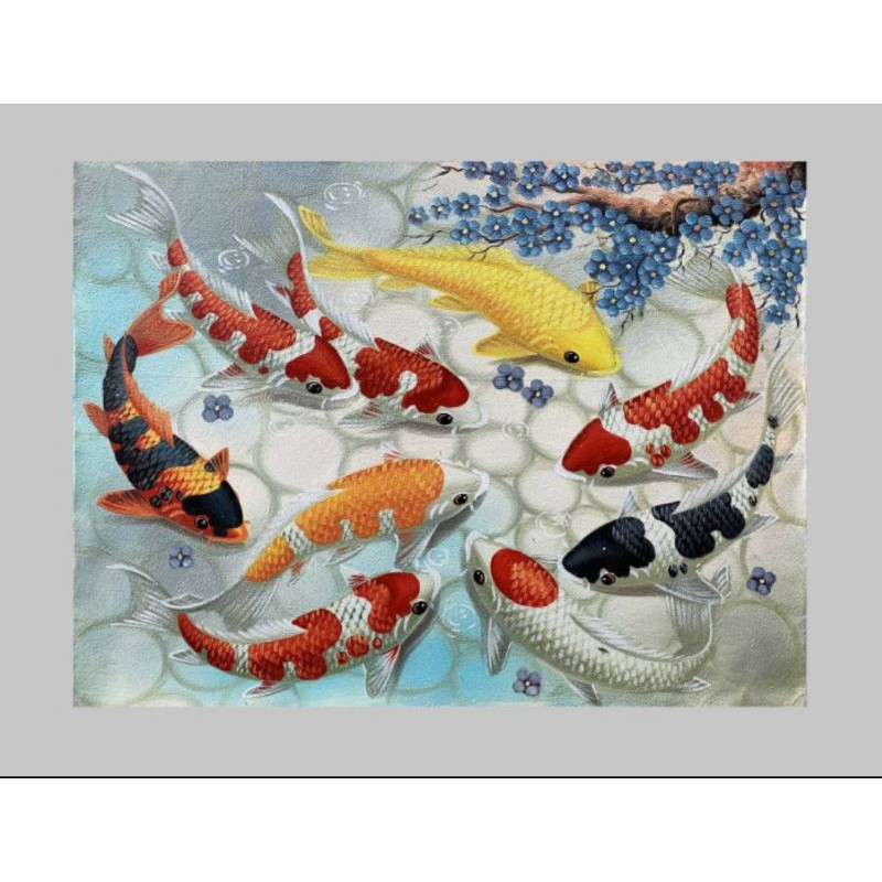 Lukisan Ikan Koi Angka 9 Fheng Shui Ukuran 60x80 cm