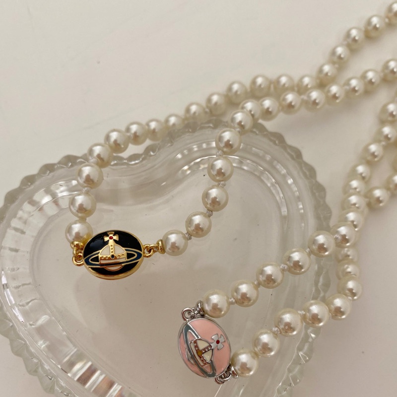 Saturn Kalung Rantai Dengan Liontin Mutiara Imitasi Untuk Wanita