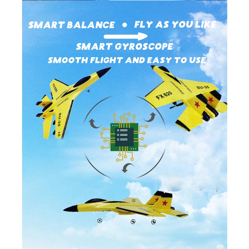 Mainan Pesawat RC Terbang Remote Control LED Pesawat Glider Airplane Foam 2.4G RC Airplane Busa Elastis Tidak Akan Pecah FX620