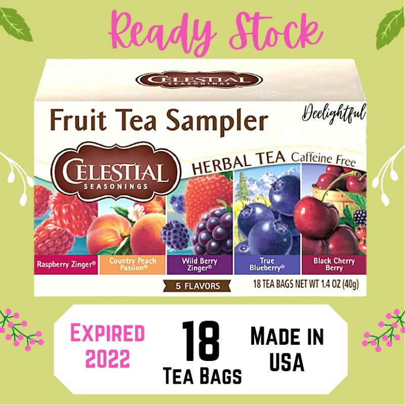 

Fruit Tea Sampler Celestial Seasonings 18 Tea Bags Herbal No Caffeine USA