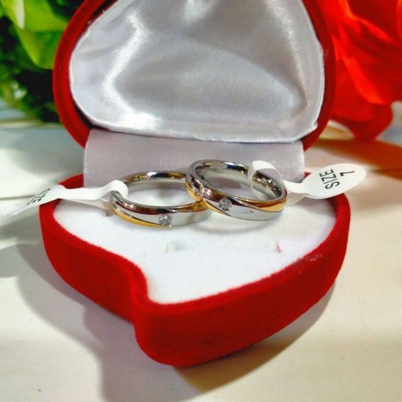 COD || Cincin Cauple / Tunangan / Nikah / Pasangan / Titanium / Cincin Silver Permata Selendang