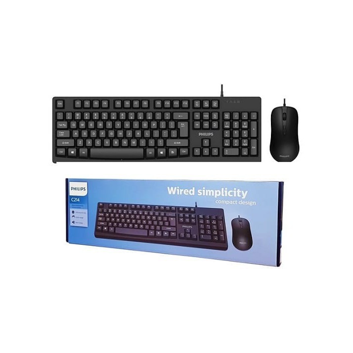 Keyboard mouse philips wired usb 2.0 bundle combo fullsize 1000dpi for pc laptop office c214 c-214