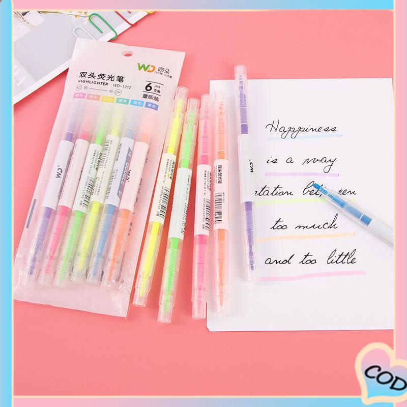 

COD❤️ Warna berkepala dua stabilo 6-warna penanda garis kunci spidol grafiti miring kepala pena cat air-A.one