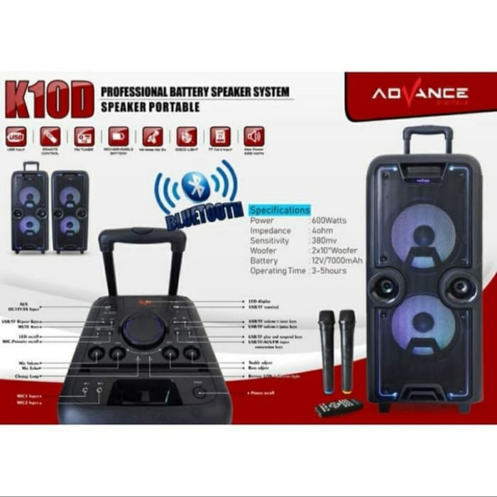 Speaker Advance K10D + 2 MIC Wireless