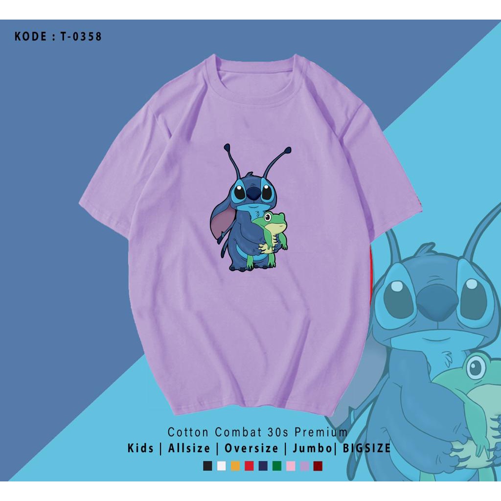 KAOS MOTIF LUCU STICH FROG/ KAOS STICH KODOK / KAOS SIMPLE / KAOS WANITA PRIA / KAOS UK M-XL / KAOS SANTAI / KAOS OVER SIZE