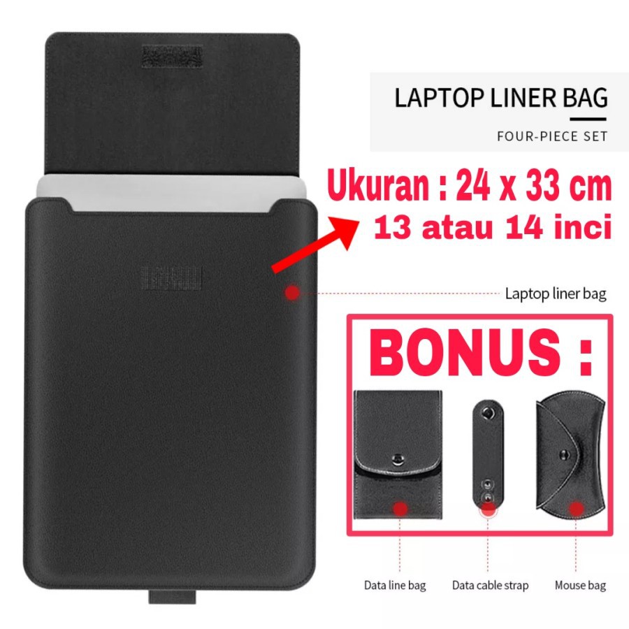 NA - Sarung Macbook Kulit + Stand Premium Leather Laptop Sleeve LE1301