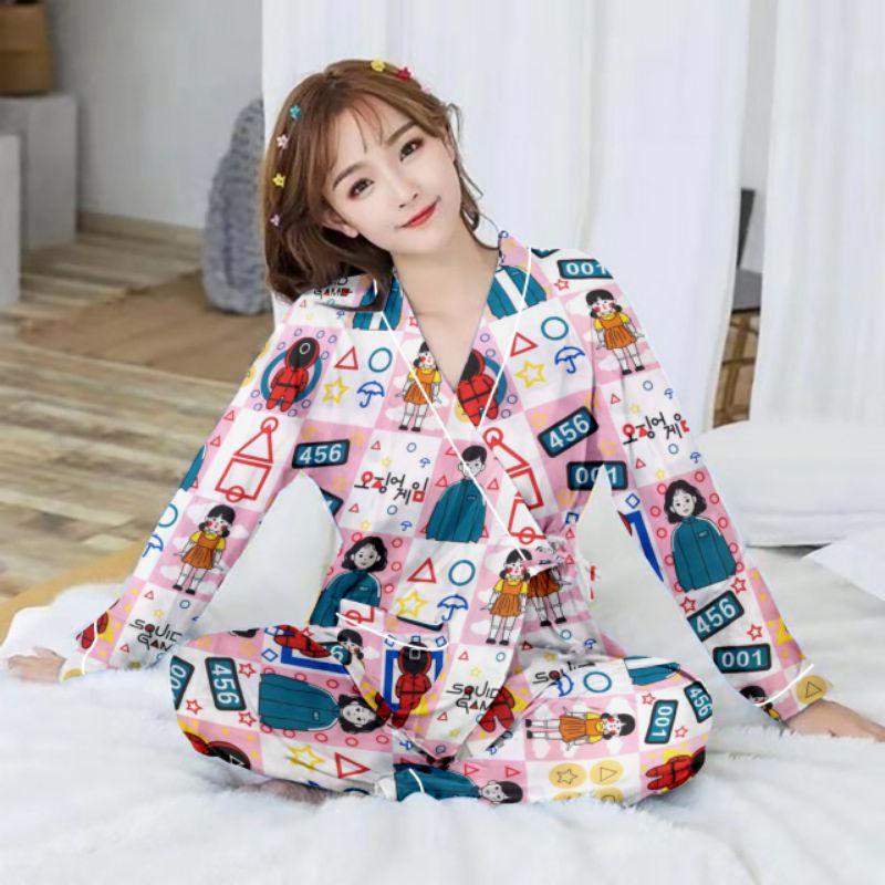 setelan kimono lengan panjang/kimono wanita/baju tidur kimono-PP kim squid game