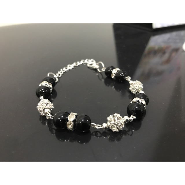 Gelang bracelet pearl mutiara diamond silver premium import F13 black