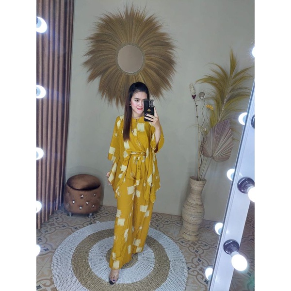 BIG SIZE Setelan Tie Dye / One Set Kekinian / Setelan Baju Wanita Wakawaka Aminah-Kuning