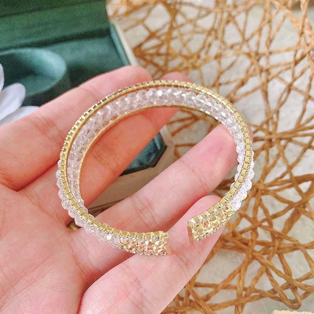 NEEDWAY Gelang Manik-Manik Kristal Temperamen Mewah Perhiasan Wanita Gadis Hadiah Pesta Gaya Korea