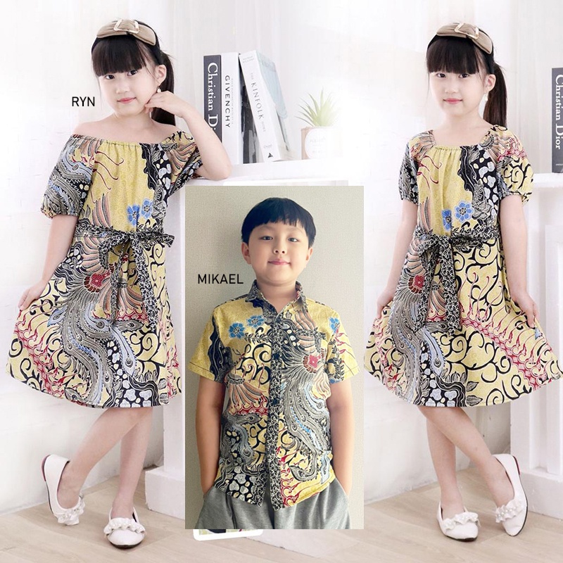 Evercloth Ryn / MIKAEL Kids Dress Batik Anak  Kemeja Ana Baju Batik Anak Couple Seragam Family