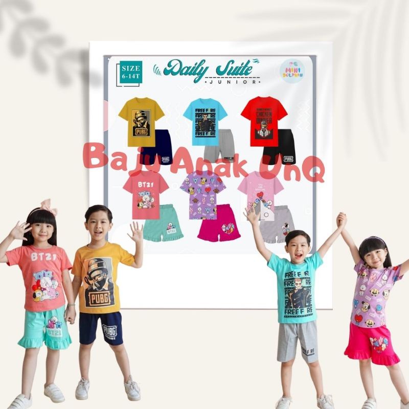 Setelan Among Us Free Fire BTS Series Mini Dolphin Baju Anak Laki laki Kaos Anak 5 6 7 8 9 10 11 12 