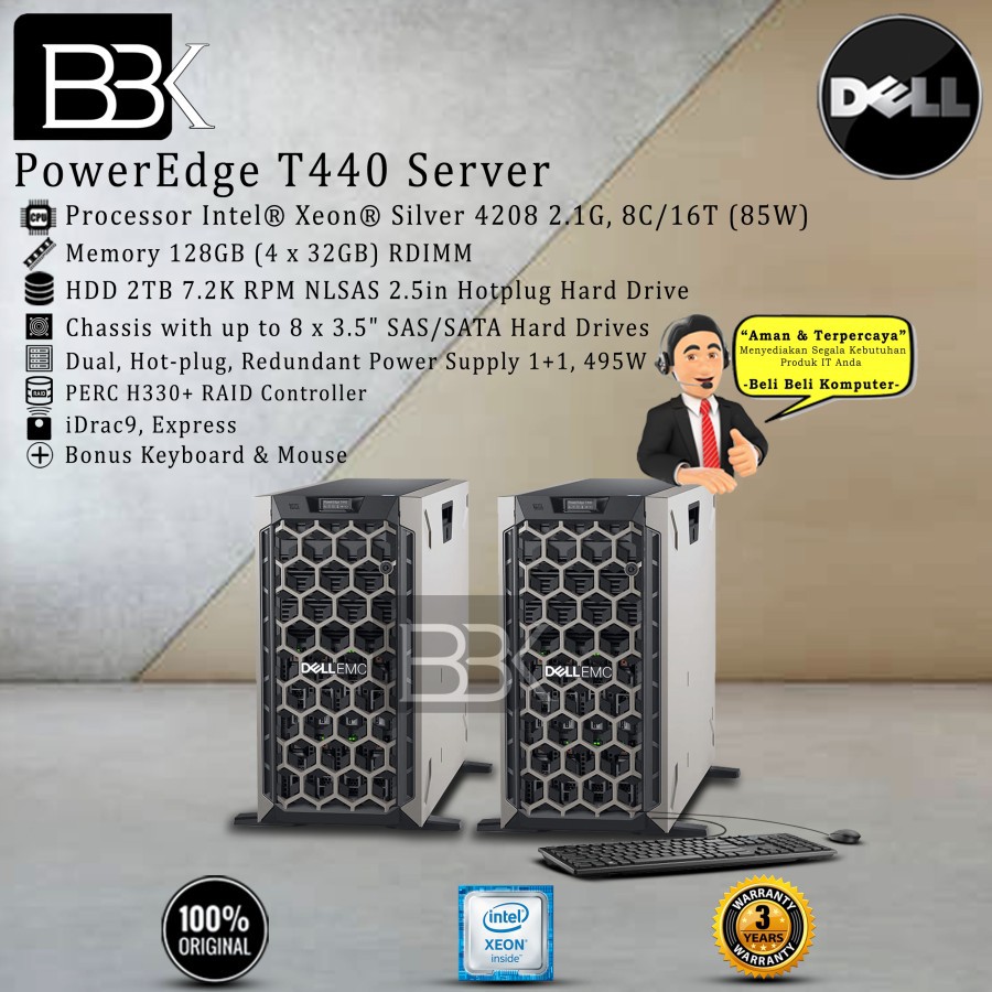 Server Dell PowerEdge T440 Intel Xeon Silver 4208 128GB 2TB NLSAS 3Yr