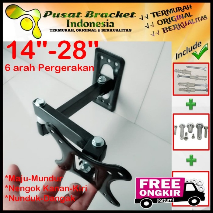 Bracket Tv 21 Monitor Lengan 14&quot; s/d 28&quot; 6 arah Fleksible PBI.SWK1-008