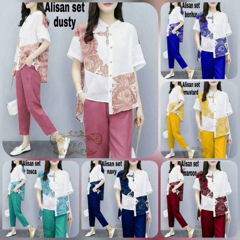 2 UKURAN L XL SET ALISAN FASHION PAKAIAN WANITA ATASAN DAN CELANA BAHAN BABYTERRY FEHM