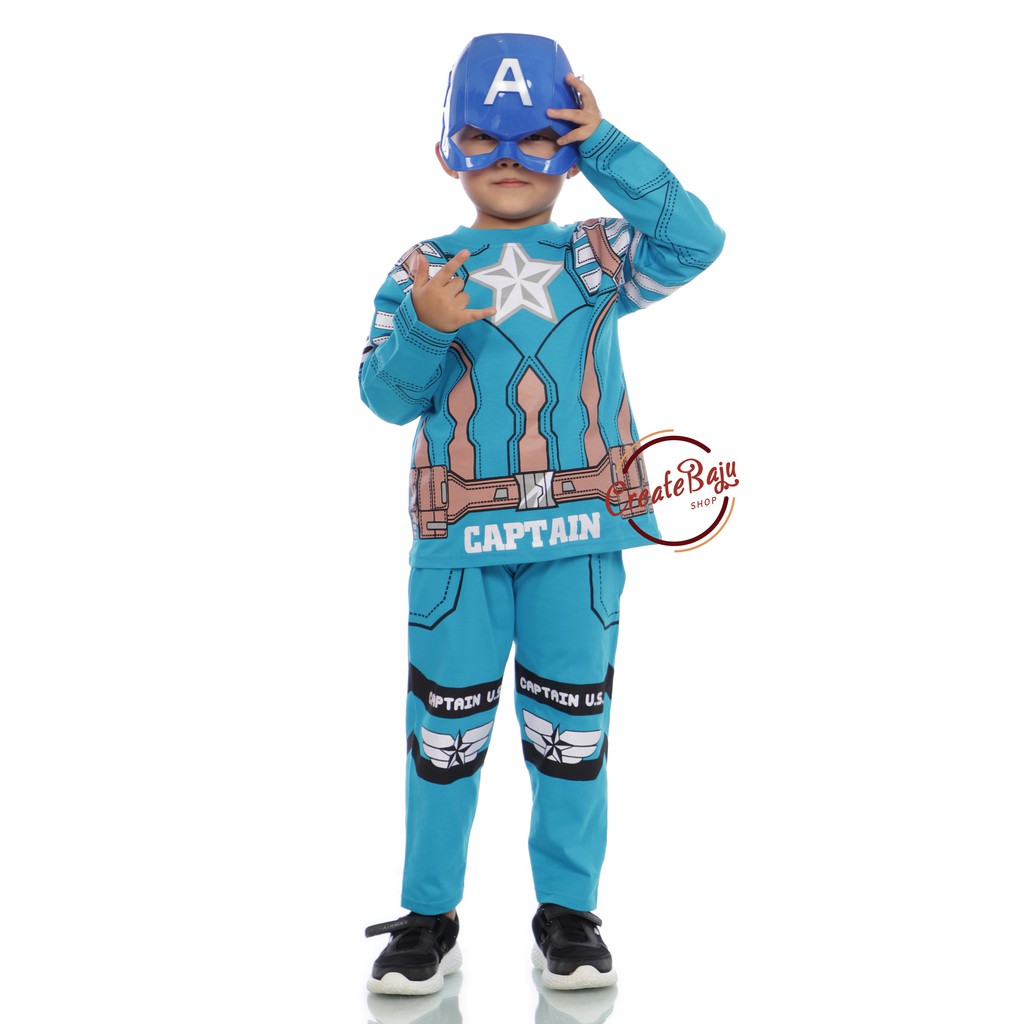 Setelan Topeng Kostum Anak Laki-Laki Hayami 2-7 Thn Captein America GRATIS TOPENG Baju Anak Laki Superhero