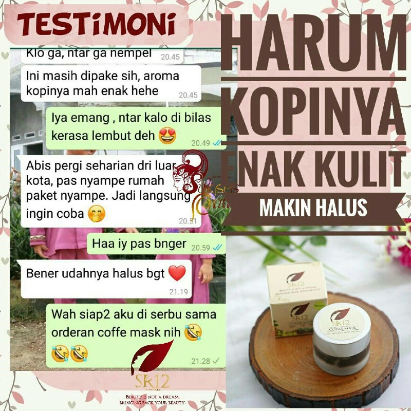 COFFEE MASK SR12 PEELING NATURAL / MASKER PEELING KOPI MENGATASI KOMEDO FLEK HITAM BEKAS JERAWAT