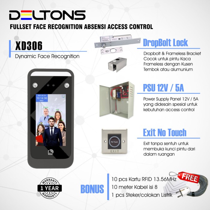 Paket Access Control Deltons Face Recognition Akses Wajah Dropbolt - Dropbolt