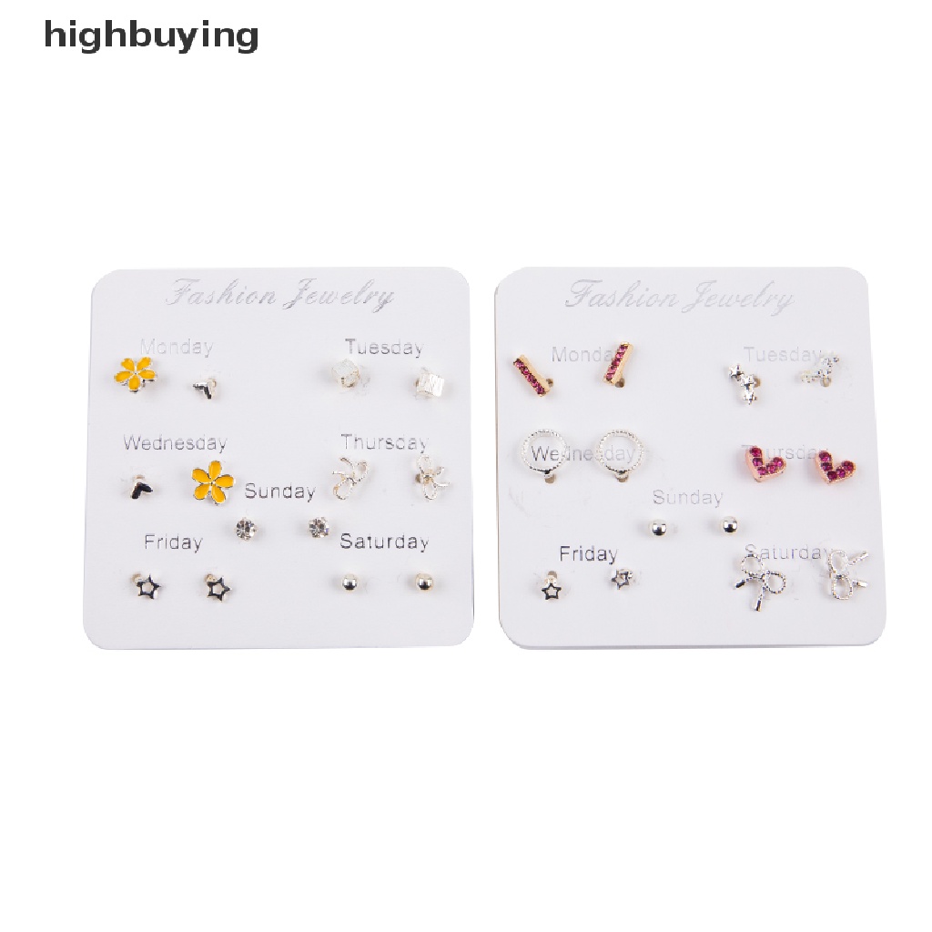 Hbid 6-7 Pasang / set Anting Tusuk Kristal Berlian Imitasi Bentuk Hati / Daun Untuk Wanita