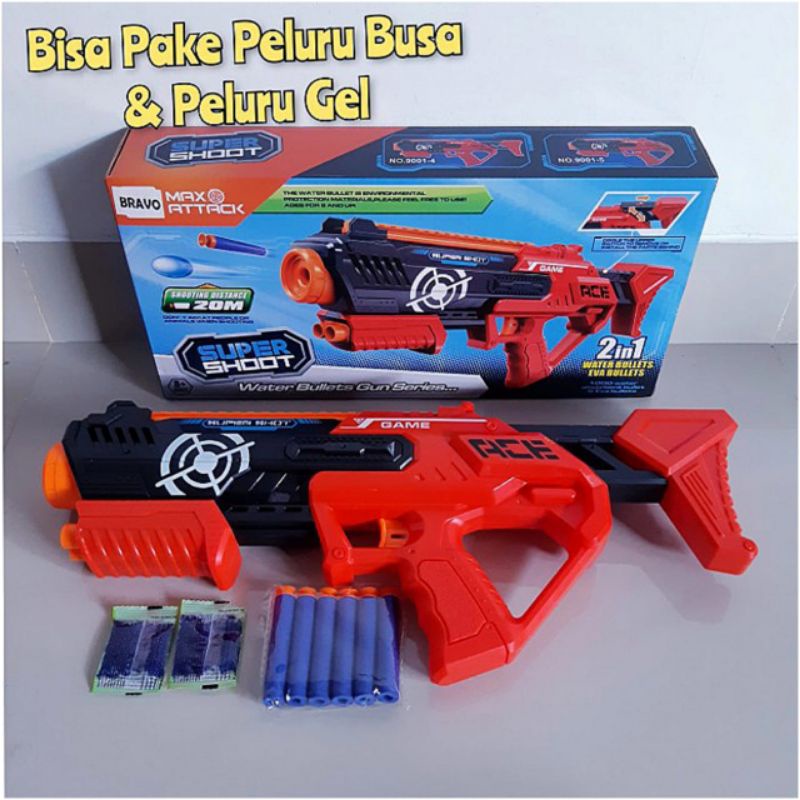 Mainan Tembakan Nerf Gun Watergel 2in1 - Pistol Senapan Serbu Kokang Peluru Busa Lunak Water Hydro G
