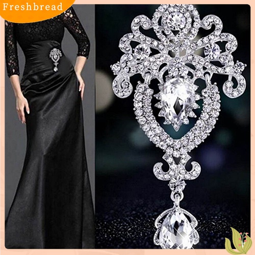 [ TERLARIS]Women Large Flower Bridal Crown Crystal Rhinestone Brooch Pin Jewelry Charm