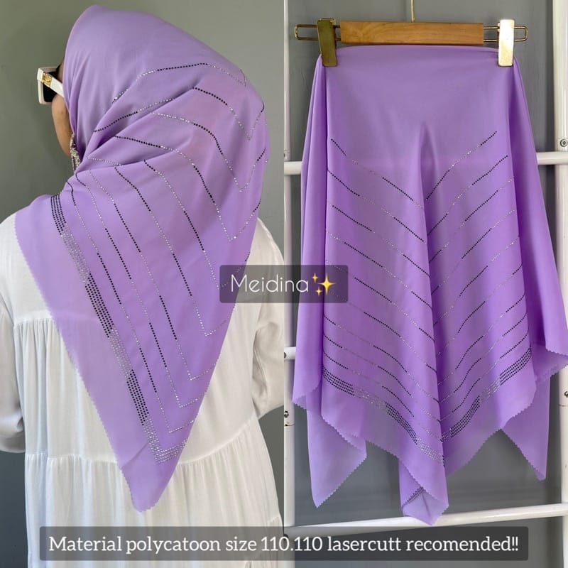 hijab segi empat lasercut swarovski polycotton / hijab segi empat payet mewah
