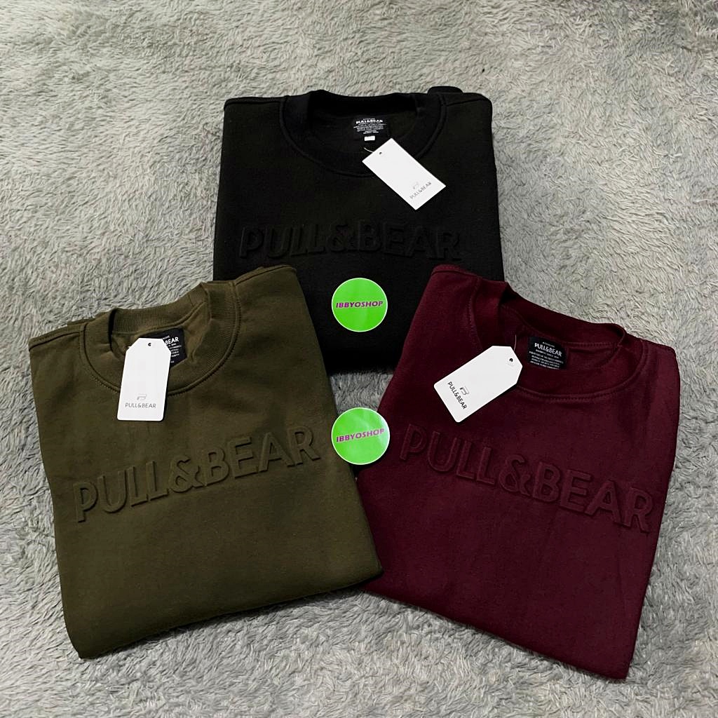 SWEATER CREWNECK PULL&amp;BEAR EMBOSS 3D FONT TIMBUL FULLTAG &amp; LABEL