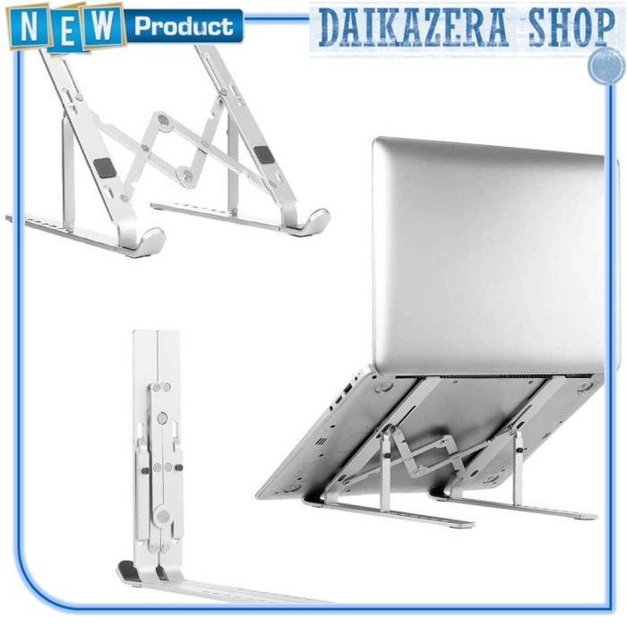 Dudukan Laptop Stand Lipat Aluminium Foldable Adjustable 7 Level - Silver