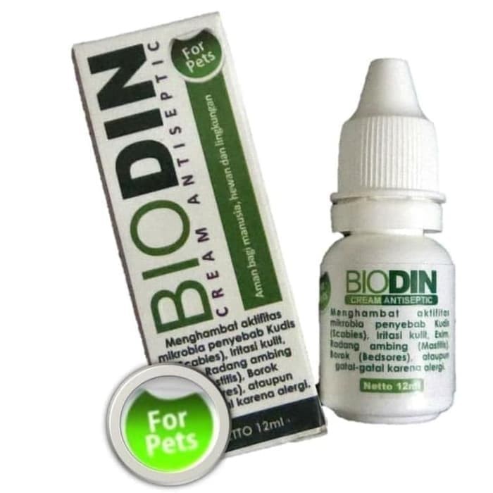 Biodin Antiseptik 12ml- Obat Tetes Scabies Demodex Luka Borok Hewan