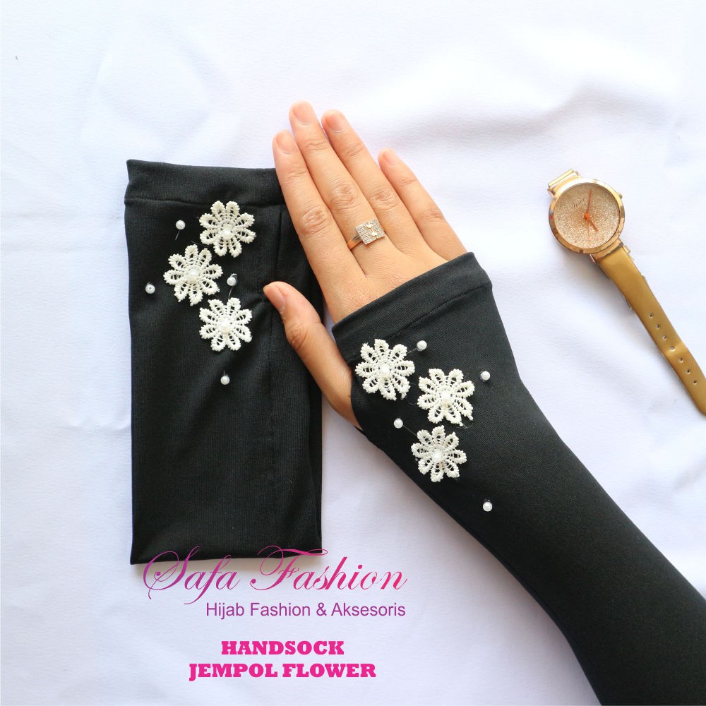 Handsock Jempol Flower / manset bunga / manset tangan / aksesoris muslim / fashion wanita / handsock