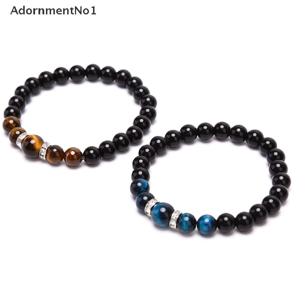 (AdornmentNo1) Gelang Tangan Manik-Manik Batu Obsidian Tiger Eye Hitam Untuk Pria