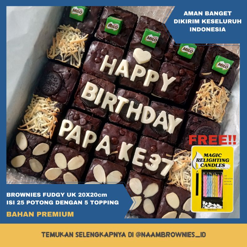 KUE CUSTOM HURUF ULANG TAHUN BROWNIES FUDGY / SKAT PANGGANG FUDGE 20X20CM