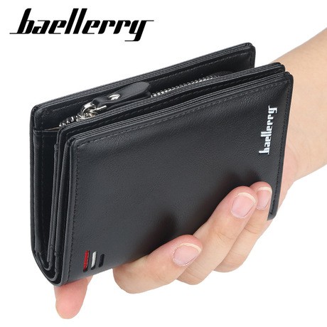 DOMPET PRIA LIPAT BAELLERRY IMPORT VIRGIL WA058B5 KULIT HITAM KECIL BERDIRI PENDEK ORI MURAH ASLI