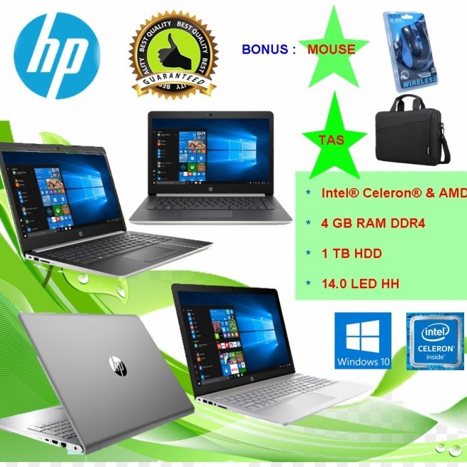 LAPTOP HP 14 NEW INTEL CELERON N4000 RAM 4GB HDD 1TB 14&quot; WIN10 RESMI