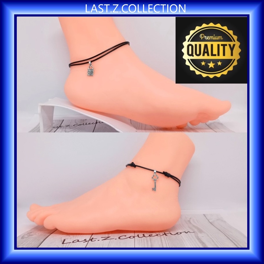 GELANG TALI SERUT LIONTIN KUNCI DAN GEMBOK / GELANG KAKI LIONTIN TITANIUM KUNCI DAN GEMBOK / GELANG 