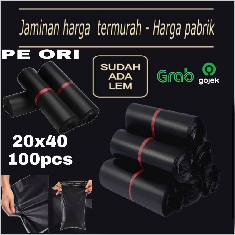 

POLYMAILER 20X40 100PCS HITAM PE GLOSSY/PLASTIK PACKINGAN ONILINE SHOP