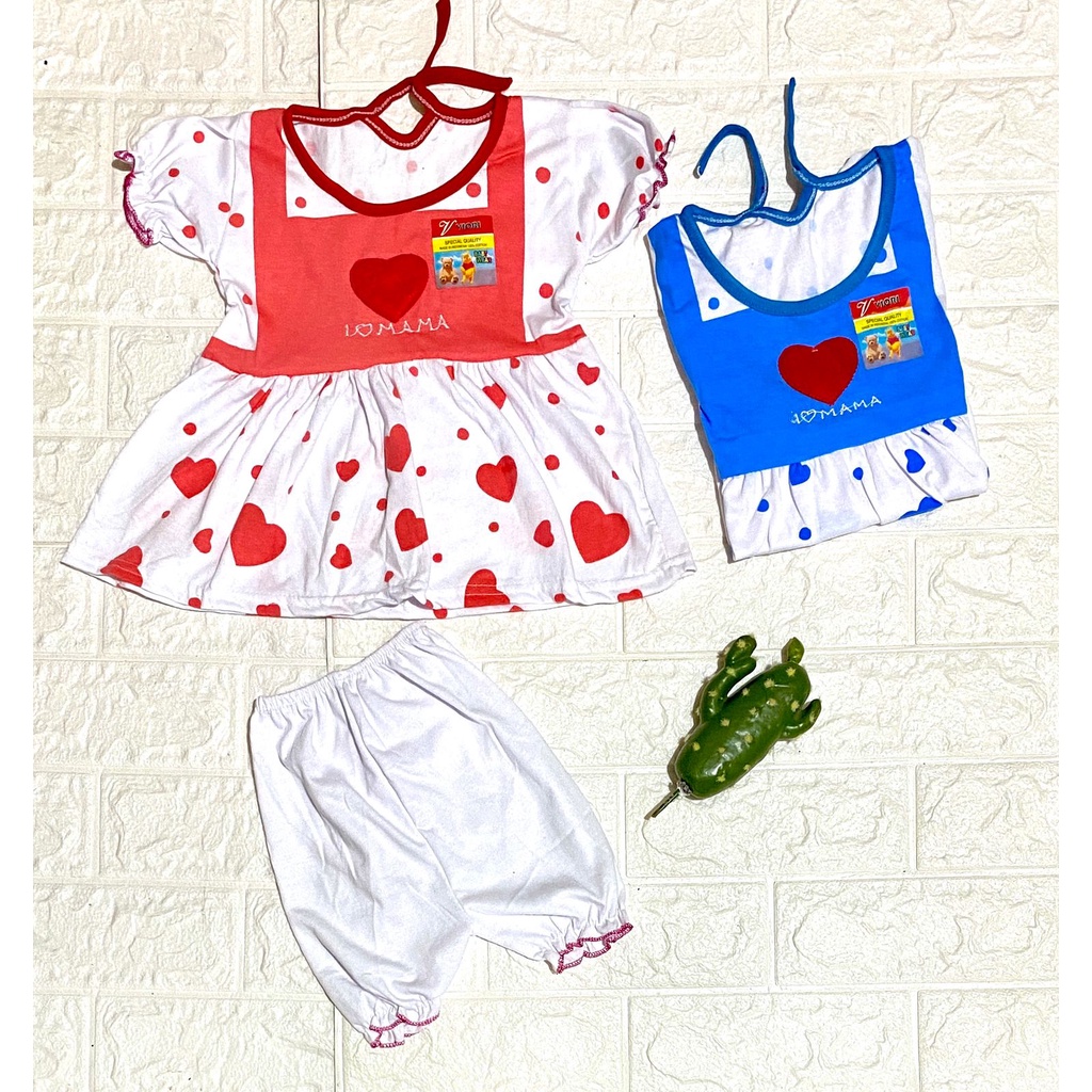 dress anak lucu murah motif love mama setelan 2-12bulan