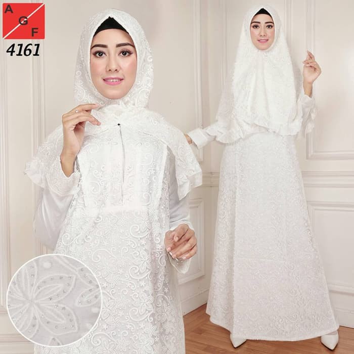 NISSA SABYAN  Baju Gamis Wanita / Gamis Jumbo / Muslim Putih #4161 JMB - Putih, 5L