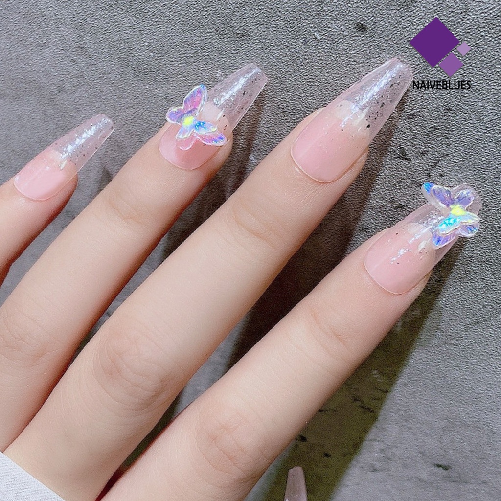 Naiveblue &gt; 8Pcs / Set Ornamen Kupu-Kupu Aksen Berlian Imitasi Untuk Aksesoris Nail Art / Manicure DIY